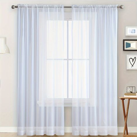 White Semi-Blackout Hollow Tulle Curtain 100 x 130 cm, Two Pieces