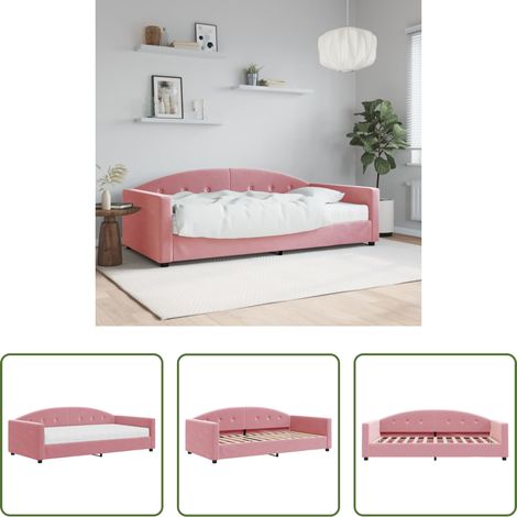 vidaXL Canapé transformable - Lit de jour avec matelas rose 100x200 cm velours (1/5)