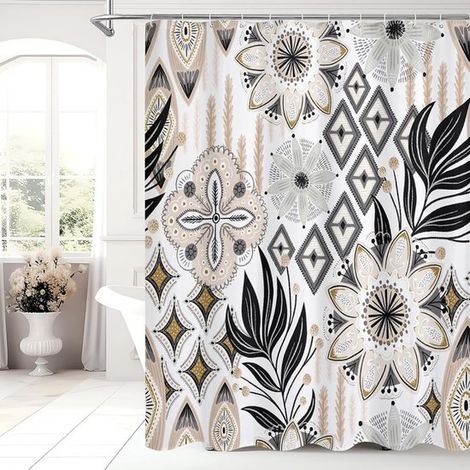 Rideau de douche taille S, hauteur 180 cm x largeur 180 cm, rideau de salle de bain, rideau de douche à motif floral, rideau de douche élégant (1/5)