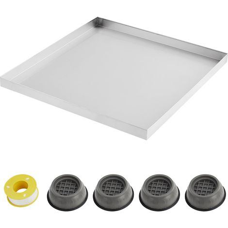 Bac à laver en acier inoxydable 304 - Résistant à la rouille et robuste - Facile à nettoyer, sans trou d’évacuation - Pieds ventouses anti-vibration - 24x24 pouces, sans sortie d’eau, 4 patins (1/5)