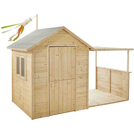 SOULET - Casita de Madera Infantil con Porche Eugénie 160x120x120 cm - Casita de Juegos para Niños - Cabaña de Madera para Jardín - Porche Cubierto - Fácil Montaje y Diseño Seguro (1/5)