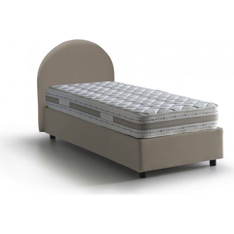 Talamo Italia Letto singolo Vittoria, Letto contenitore con rivestimento in ecopelle, 100% Made in Italy, Apertura laterale, con materasso Cm 80x190 incluso, Tortora, con imballo rinforzato