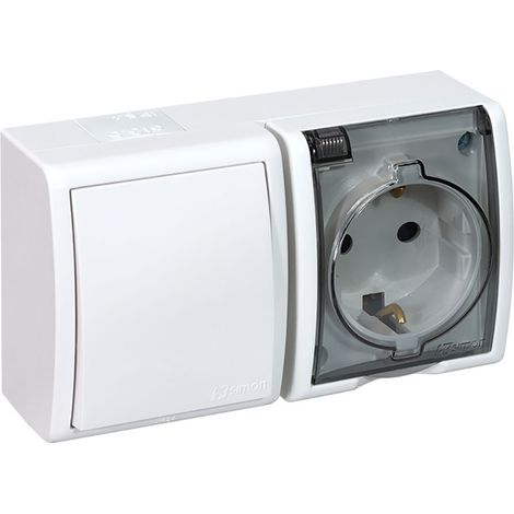 Prise En Saillie, Schuko 2p+t + Va-et-vient, 16a 250v, Ip54, Série Aquarius, Blanc, Blister