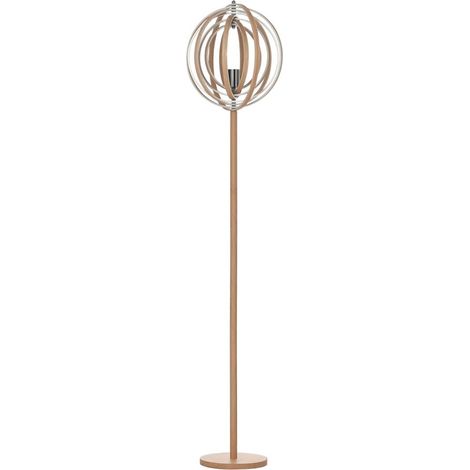 Lampadaire Salon Design 8 Anneaux Bois Orientables Luminaire sur Pied Effet Bois Culot E27 Diamètre 38x160cm (1/5)