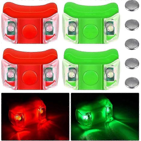 Lot de 4 feux de proue pour bateau, kayak, ponton ou aéroglisseur, à LED rouges et vertes, avec 5 piles bouton - jinm (1/5)