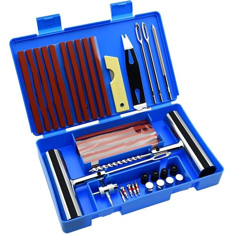 58-piece universal tire repair kit, heavy-duty repair kit for punctured tires, universal tools for repairing punctures and flat tires. (1/5)