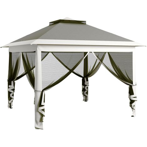 Gazebo da Giardino 330x330x280 cm Altezza Regolabile con Zanzariere in Metallo e Tessuto Oxford Grigio Scuro (1/5)