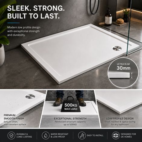 Low Profile Walk In Wet Room 700x700mm Square Stone Shower Tray for Shower Enclosure Cubicle Free Waste Trap (1/4)