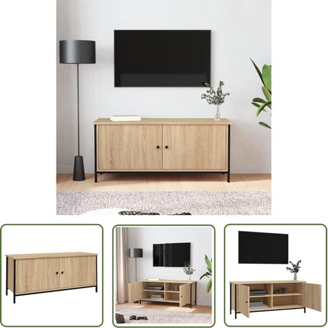 The Living Store Meuble TV avec portes chêne sonoma 102x35x45 cm bois ingénierie - Meuble Tv - Meuble Téléviseur - Support Tv - Unité Tv - Meubles Salon (1/5)