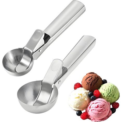 Cucchiaio da gelato gourmet - Varie misure - 2 pezzi - Cucchiaio da gelato antiaderente in acciaio inossidabile - Pratico dispenser per cubetti di ghiaccio, palline di ghiaccio, polpette, frutta e imp (1/5)