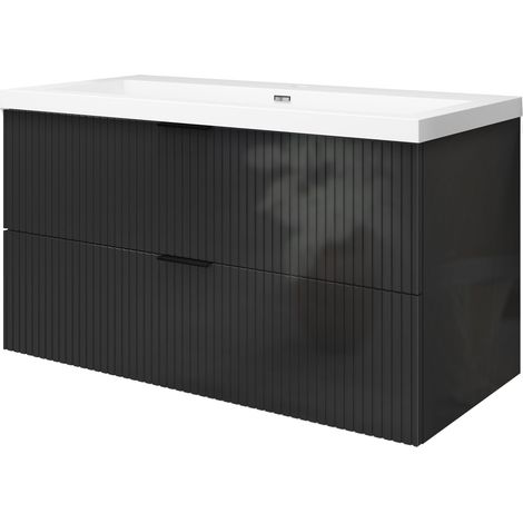 Ensemble meuble sous-vasque suspendu anthracite laqué pour salle de bain