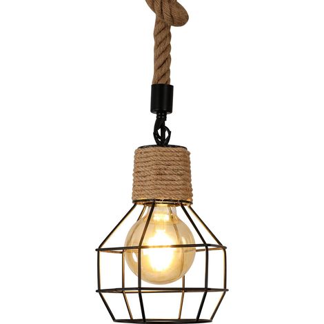 Suspension Luminaire Industrielle Lustre Bois Corde Hauteur Réglable Lampe Suspension Vintage Noir Douille E27 Cuisine Salon Hôtel Bar Restaurant (1/5)
