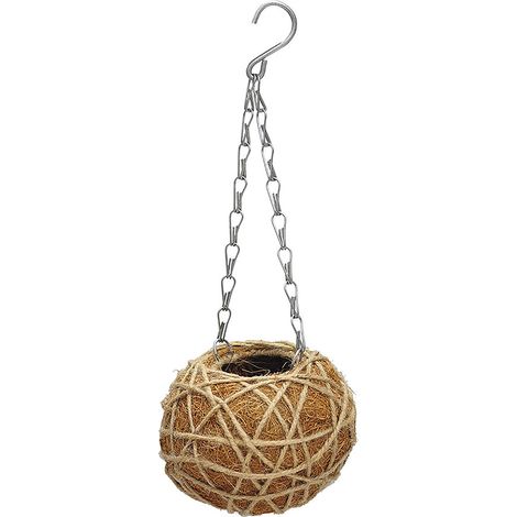 Panier suspendu pour plantes en fer avec cache coco [2 tailles : 10x14cm / 14x20cm] pour jardin, balcon ou décoration vintage (1/5)