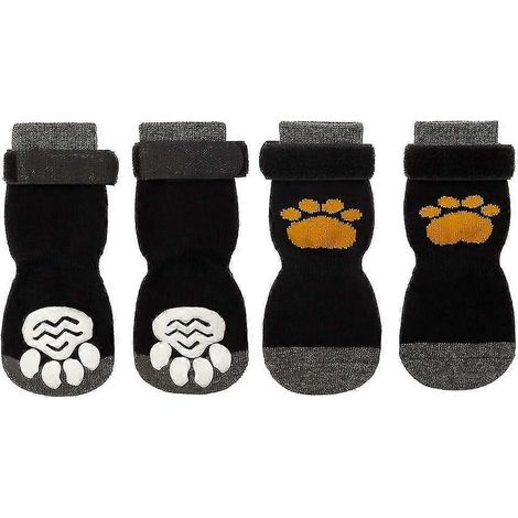 Chaussettes antidérapantes pour chiens (2 paires) - Douces et ajustables - Protection optimale des pattes - Chaussettes adhérentes avec sangle - Taille moyenne - Jaune (1/5)