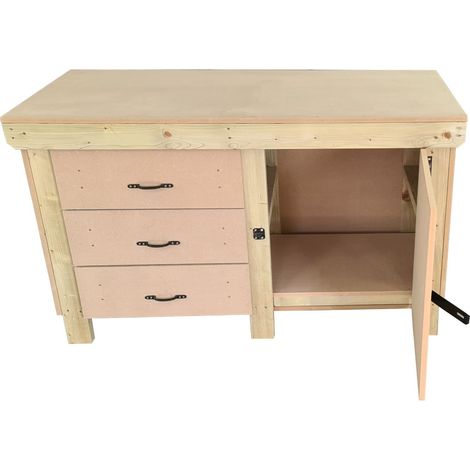 Wooden MDF top workbench, tool cabinet with lockable cupboard (V.3) (H-90cm, D-70cm, L-120cm) (1/4)