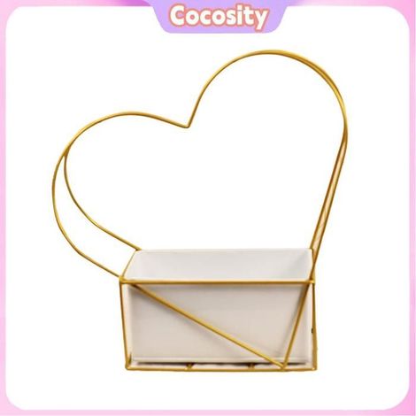 Cocosity panier de fleurs en métal Panier de fleurs en fer doré en forme de cœur, panier de fleurs géométrique, luminaire pack (1/5)