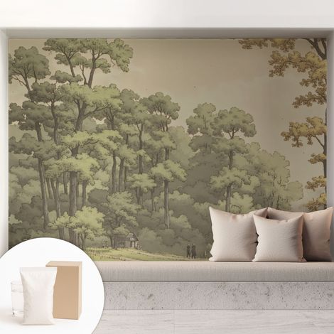Papier peint intissé avec imprimé pour décoration intérieure pour rénovation a motif - Colle incluse gratuite Idylle forestière 208x146 cm (1/5)