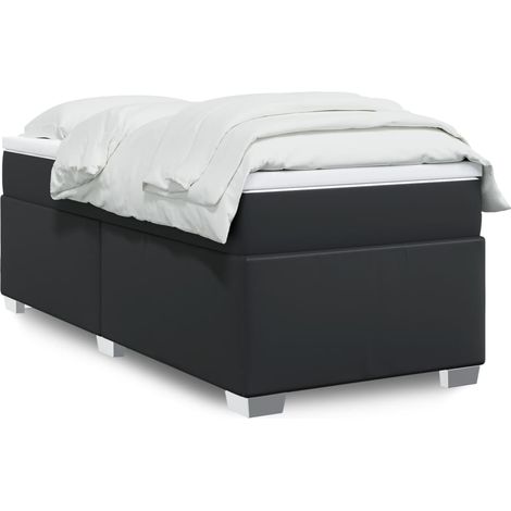 Cama box spring con colchón cuero sintético negro 80x200 cm