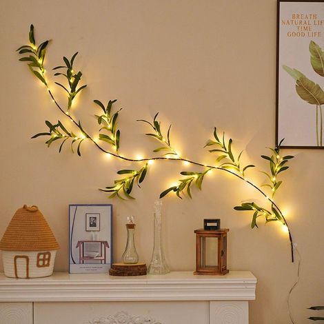 1 pièce Lampe murale en rotin, feuille d'olivier décorative, lumière chaude 3000 lm, 70,86 pouces, sans perçage, pour salon chambre mariage