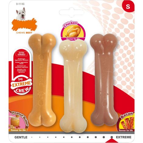 Giocattolo da mordere per cani Nylabone Extreme Chew Value Pack Bacon Burro Di Arachidi Taglia S Pollo Nylon (3 pcs)
