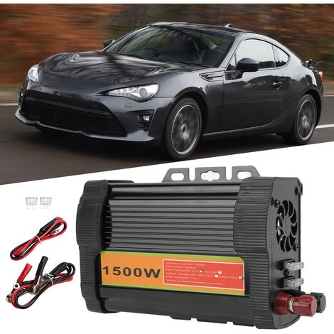 Onduleur Voiture 1500W Noir, Onde Modifiée, Convertisseur DC 12V vers AC 220V-240V pour Urgence et Camping