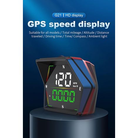 Affichage tête haute (HUD) GPS spécialement conçu pour voitures et motos - Compteur de vitesse numérique avec avertissement de limitation de vitesse Capteur de luminosité et port USB Type-C G21 (1/4)