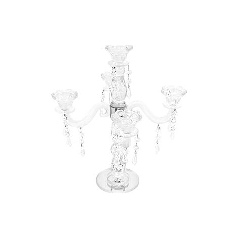 Bougeoir en cristal à 5 branches - Moderne - Transparent - 25 x 35,5 cm - Plateau de table poli - Pour bougies de table et bougies LED (1/5)