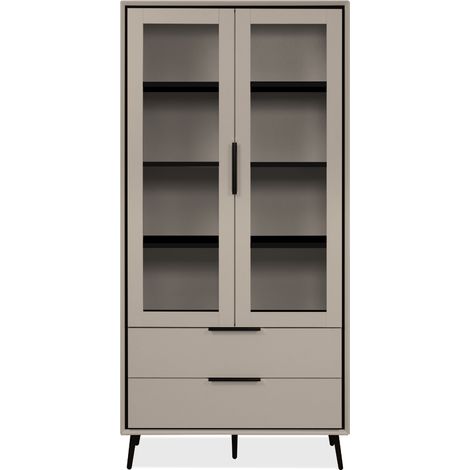 Credenza alta con 2 ante in vetro, 2 cassetti e 6 ripiani interni, 90 cm - ARONA