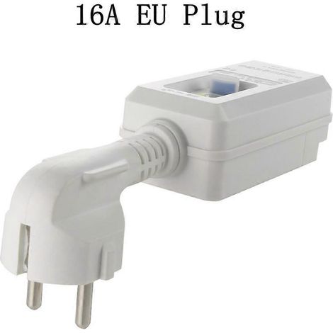 Adaptateur de prise de sécurité 16 A 220 V/240 V avec prise UE, protection contre les fuites de courant (GFCI), disjoncteur différentiel (RCD), interrupteur de coupure de courant. (1/2)