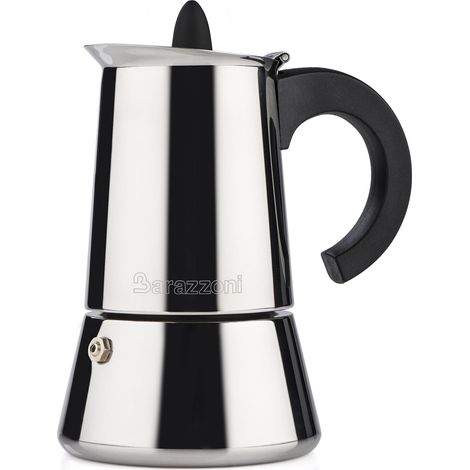 Barazzoni La Caffettiera Inox 4 Tazze. Prodotto certificato dall'Accademia Italiana Maestri del Caffè. Adatta all'induzione.