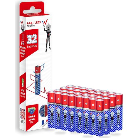 Lot de 32 Piles Alcalines AAA LR03 1,5V, 1200 mAh Longue Durée, Antifuite, Conservation 5 Ans, pour Télécommande, Manette, Jouet, Horloge (1/5)