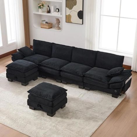 Canapé - KOMHTOM - Canapé modulaire 4 places - Velours côtelé - Large assise ergonomique - USB-C, 330x132x84 cm (1/5)