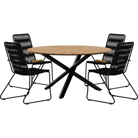 Mexico set de jardin table Ø140 cm naturel 4 chaises noir. (1/5)