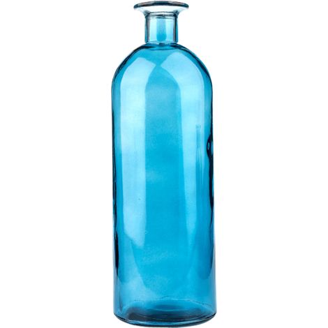 Jarrón de cristal, jarrón de cuello estrecho, botella de cristal decorativa grande (1 azul) (1/5)