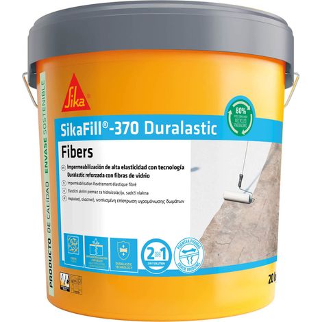 SIKA, Impermeabilización reforzada con fibra, SikaFill 370 Fibers, Blanco, Pintura acrílica con fibras de vidrio para impermabilización de cubiertas y terrazas visitables, Puenteo de fisuras, 20kg (1/5)