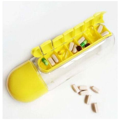 QORVA-Bouteille d'eau de sport avec insert Organisateur de boîte quotidienne de 7 jours Verre à boire de qualité alimentaire de qualité médicale Jaune (1/4)