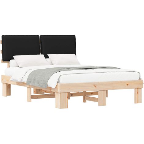 Lit double  Lit adulte  Cadre de lit avec tête de lit rembourrée Noir 160 x 200 cm