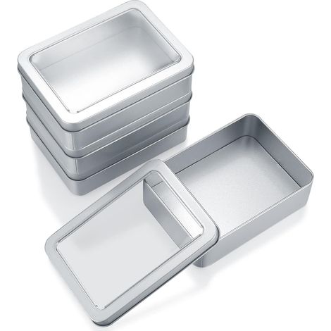 4 Pieces Small Metal Tins with Lids, Portable Metal Cosmetics Empty Jar, Rectangular Metal Storage Boxes for Candy Gifts, 4.9 x 3.54 x 1.4 Inches (1/5)