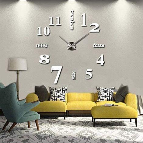 BEBUSINGOTO Reloj de pared 3D moderno sin marco, reloj de pared grande, relojes 3D, decoración del hogar, bricolaje para sala de estar y dormitorio. (1/5)
