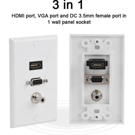 Panneau de Prise Triple HDMI VGA Audio 3.5mm Femelle pour Alimentation (1/5)