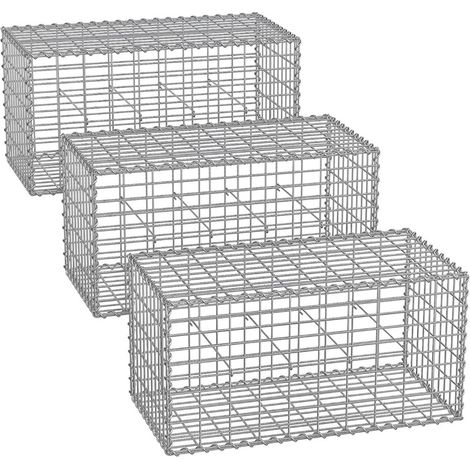 Set di 3 gabbioni per pietra in metallo gabbia per pietre cesto in pietra maglia 5 x 10 cm parete zincata aiuola decorazione da giardino 100 x 50 x 30 cm grigio 120005959