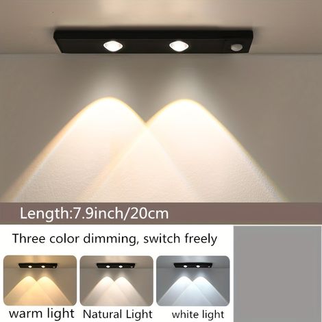 Barre lumineuse magnétique LED de 20 cm avec détecteur de mouvement, variateur 3 couleurs, pour cuisine, placard, camping-car et chambre à coucher, noir (1/5)