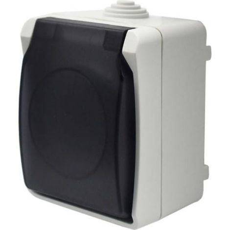 Enchufe individual con toma de tierra, de superficie, con tapa antihumo, Aqua Plus IP44, blanco / 40116