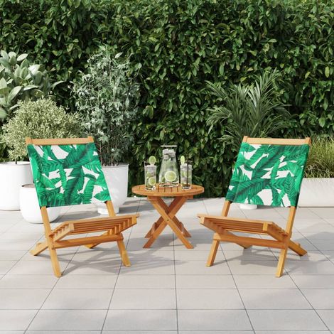 Maison Exclusive - Sedie Giardino 2pz Motivo Foglia Legno Massello Acacia Tessuto (1/5)
