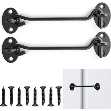 Crochet Porte, Lot de 2 Crochets et Loquets à Œillet, 4 inch Crochets de Porte de Grange, Crochet Cabine en Acier Inoxydable avec Vis de Montage pour Utilisation en Extérieur, Loquet (1/5)