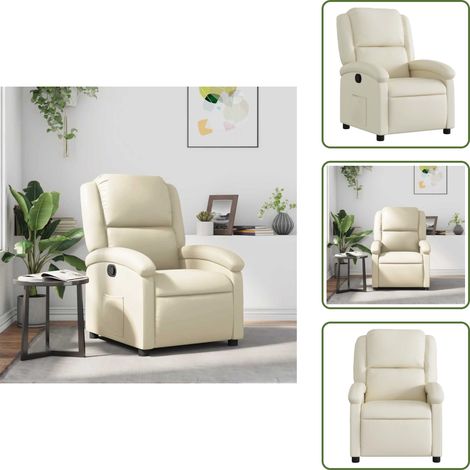 The Living Store Fauteuil inclinable Crème Similicuir - Fauteuil Inclinable - Chaise Relaxante - Fauteuil Crème - Fauteuil Similicuir - Mobilier Salon