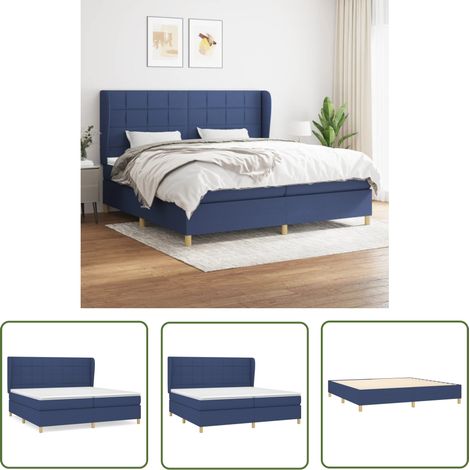 Lit à sommier tapissier avec matelas Bleu 200x200 Tissu 2 (1/5)