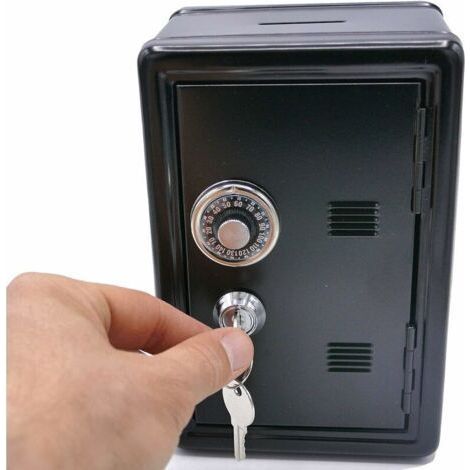 FLITI Black metal piggy bank in safe form with key (1/4)