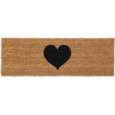 Relaxdays Fußmatte Kokos, Herz, 75 x 25 cm, Fußabtreter für innen & außen, rutschfeste Schmutzfangmatte, natur/schwarz