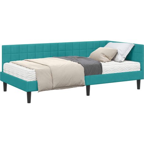 Corner Bed Frame with Mattress Turquoise 90 x 190 cm Velvet vidaXL (1/5)